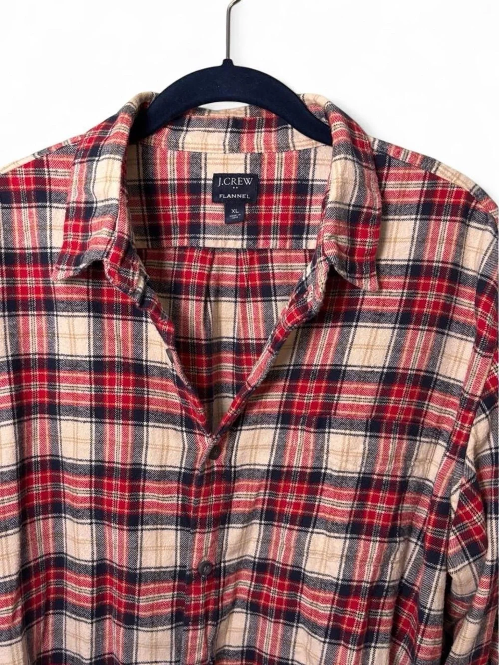 J.Crew Oversized Plaid Flannel Shirt - Red & Cream (XL)